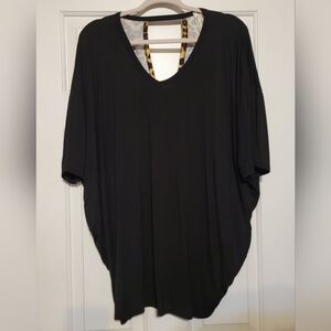 Black V-Neck Leopard BackTop NWOT